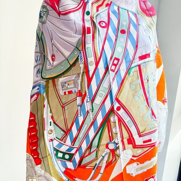 Silk Twill Geometric Print Colourful Hand Rolled Square Scarf - Picture 3 of 10